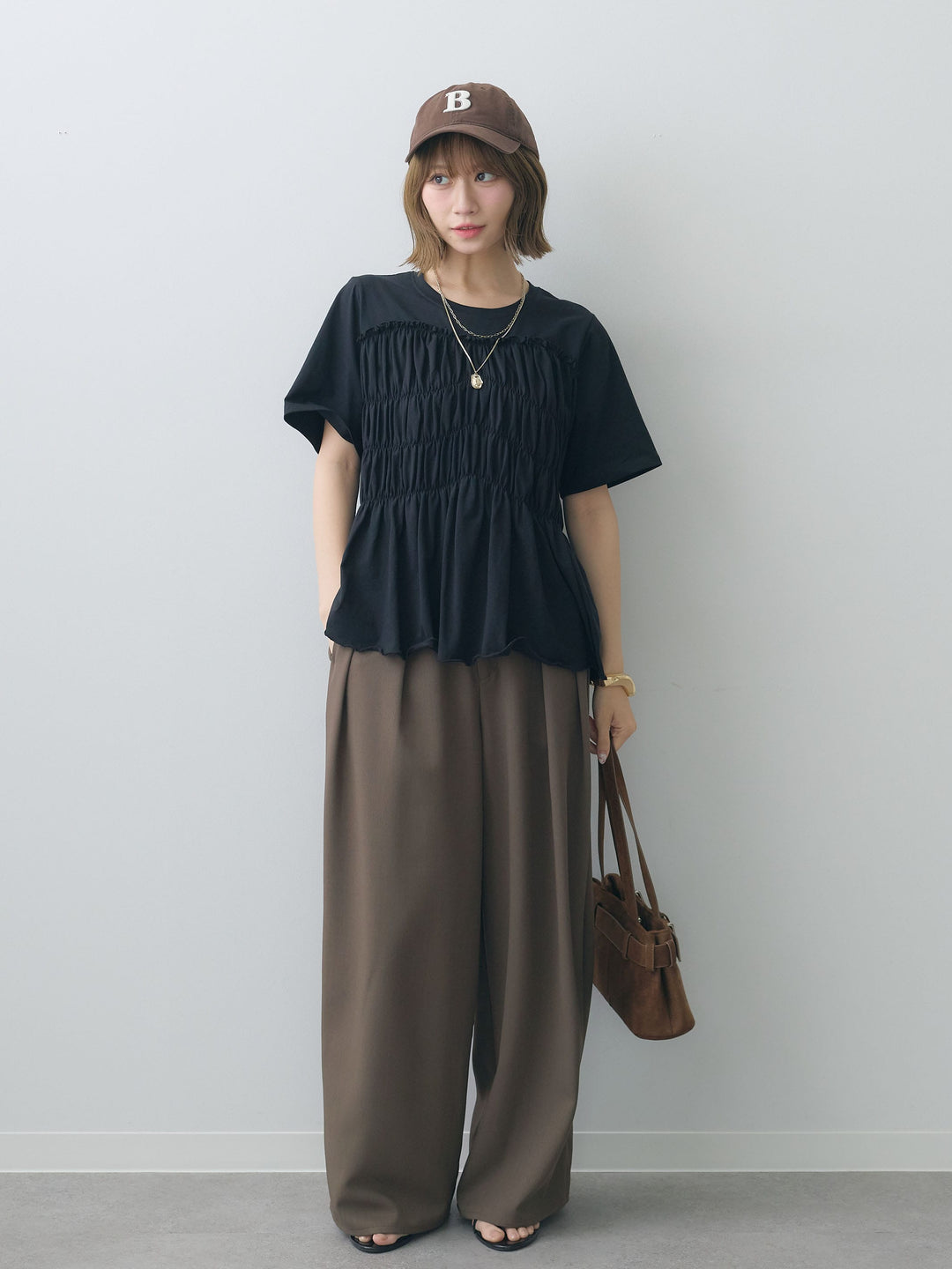 [SET]クールタッチシャーリングTEE+クレープデシンタックワイドパンツ(2set)
