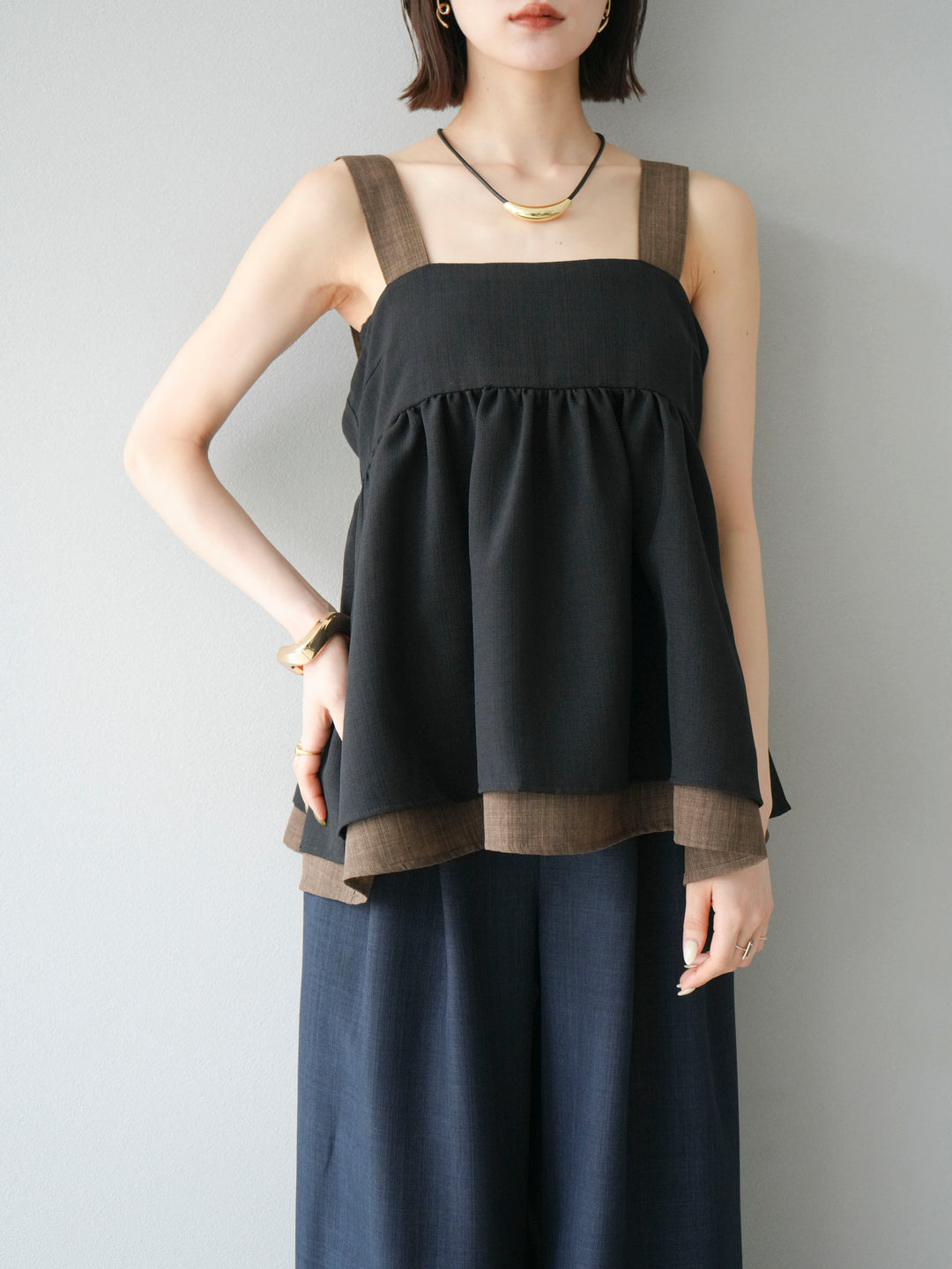 [SET]リネンライク配色フレアタンクトップ+選べるアクセセット(2set)