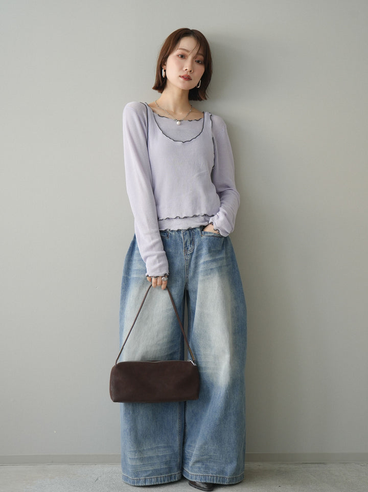 [SET]バイカラーメローアンサンブルシアーニットトップス+選べるアクセセット(2set)