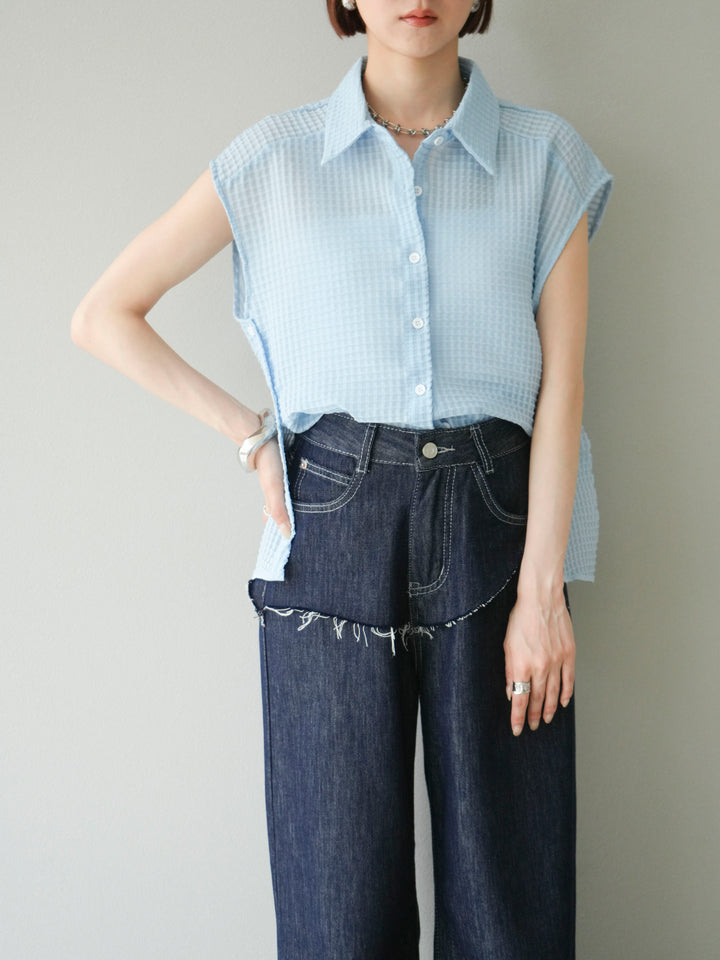 [SET]シアーチェックノースリーブシャツ+選べるアクセセット(2set)