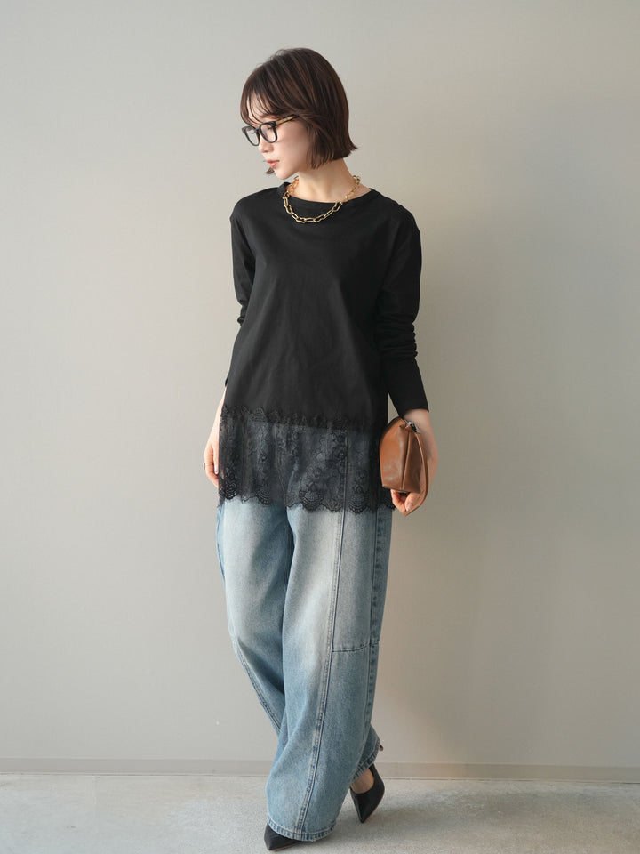 [SET]裾レースロングスリーブTシャツ+選べるアクセセット(2set)