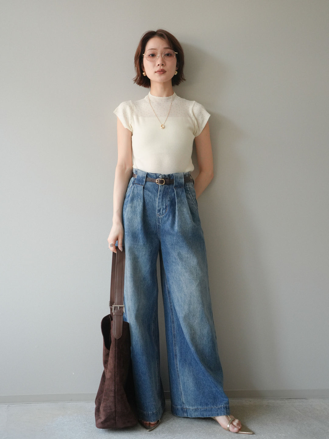 [SET]ビジューシアーフレンチニット+選べるアクセセット(2set)