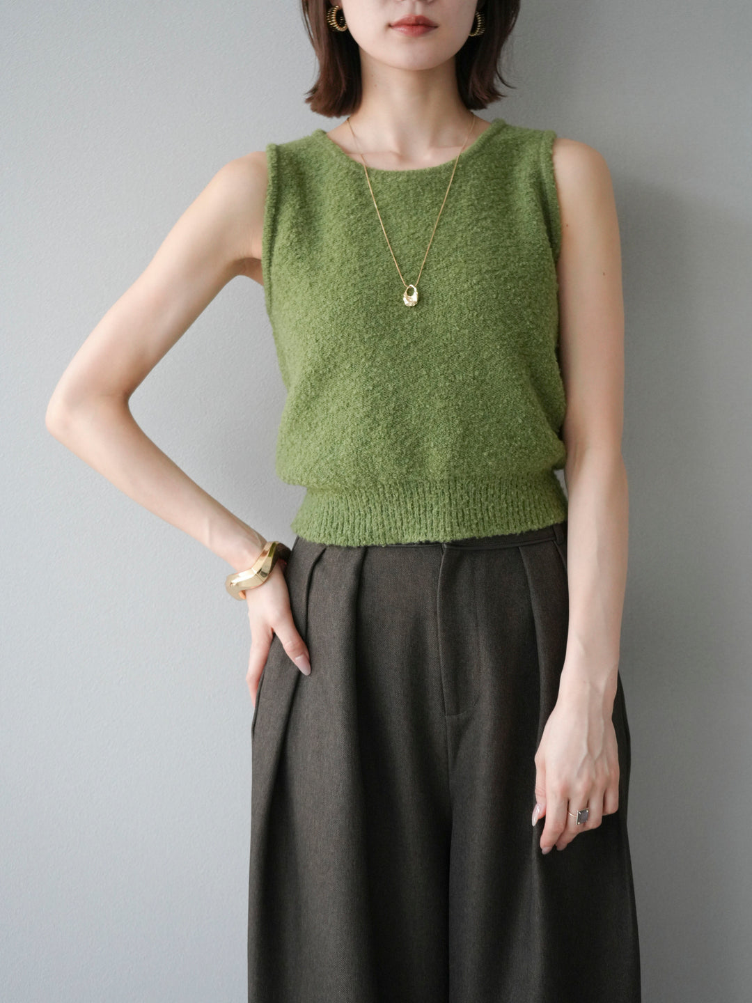 [予約]ブークレニットタンクトップ/グリーン