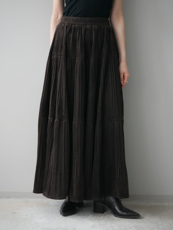 [予約]ベロアティアードワッシャースカート/brown