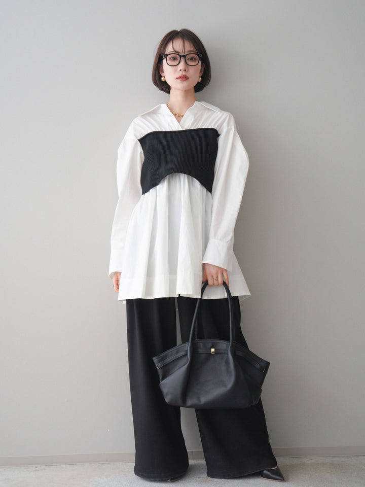 [予約]ニットビスチェドッキングフレアシャツチュニック/offwhite