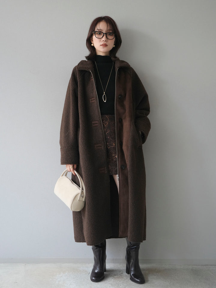 [予約]ボアxムートンロングコート/brown