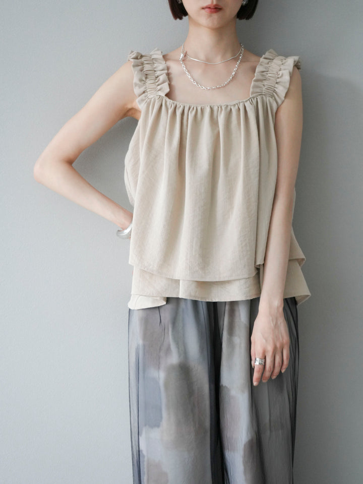 [SET]ギャザーショルダーフレアタンクトップ+選べるアクセセット(2set)