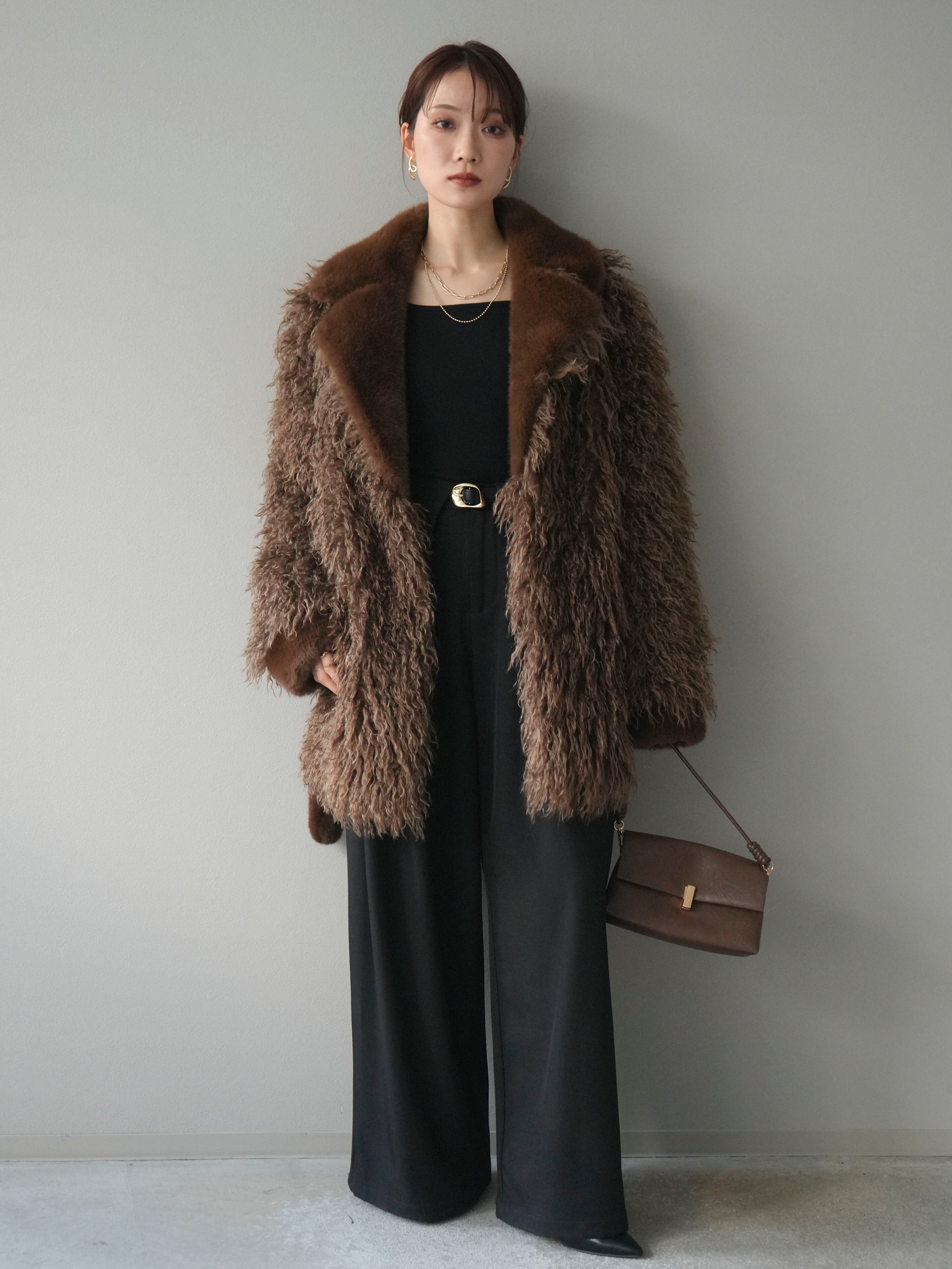 予約]異素材ファー×ムートンコート/brown – Lumier