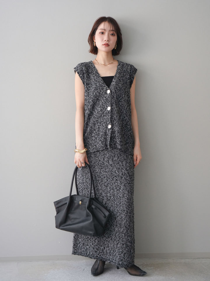 [予約]ミックススラブメタルボタンニットベスト/black