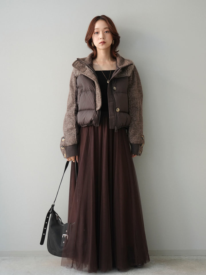 [SET]異素材ダウンジャケット+チュールボリュームスカート(2set)