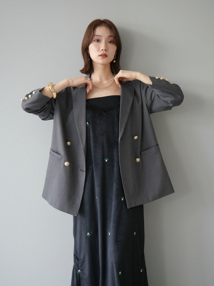 [予約]フラワー刺繍ベロアキャミワンピース/ブラック