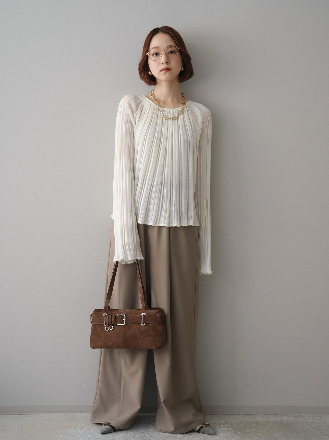 [予約]ベルト付キーホルダーモチーフワイドパンツ/mocha