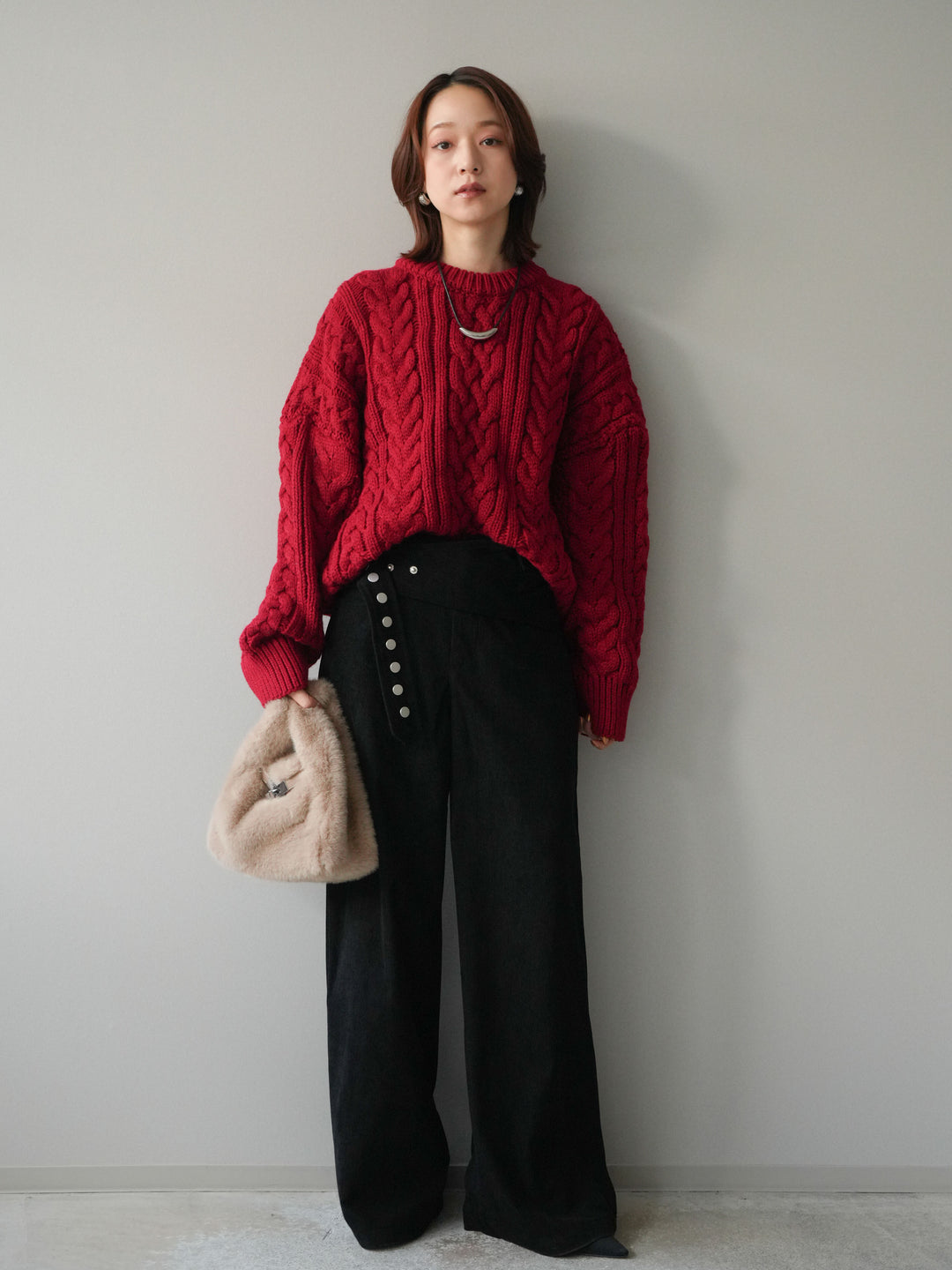 [予約]コーデュロイ巻きベルト付きパンツ/black