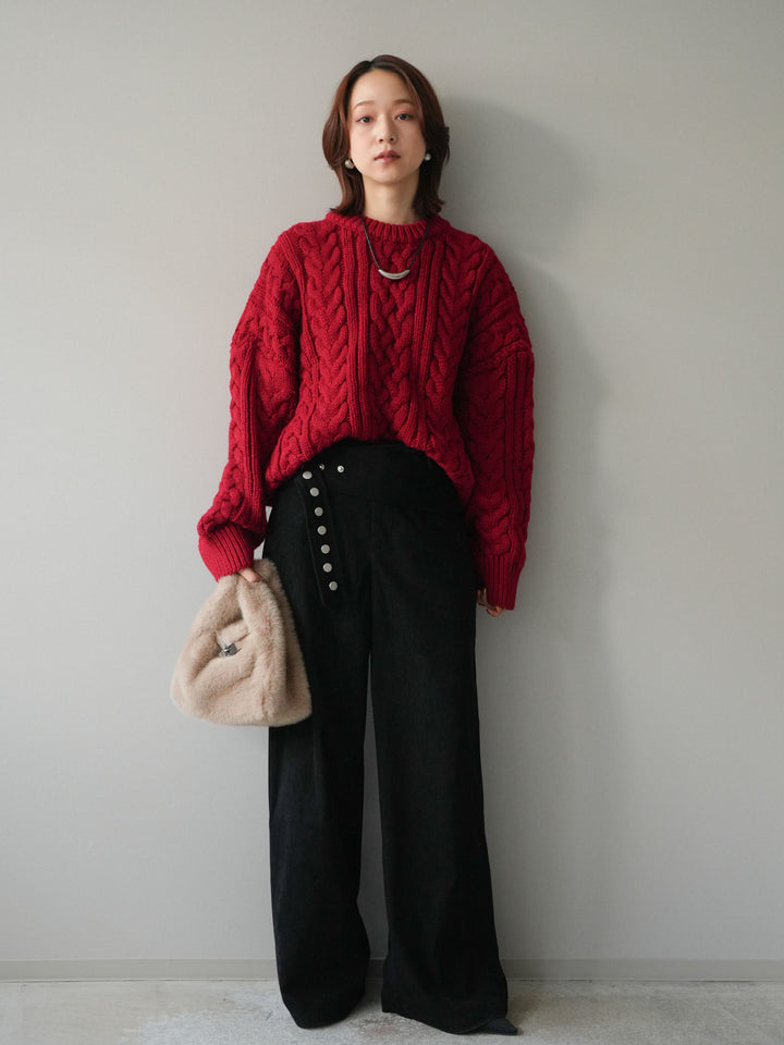 [予約]コーデュロイ巻きベルト付きパンツ/black