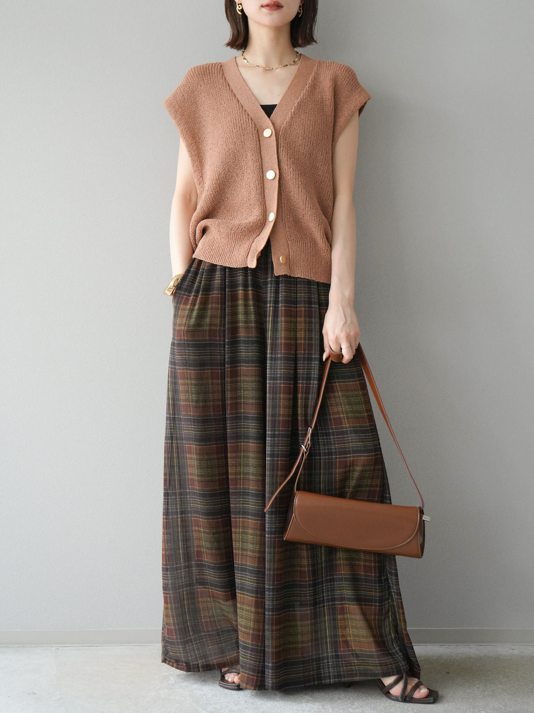 [SET] 透視格紋寬鬆褲 + 透視格紋寬鬆褲 (2set)