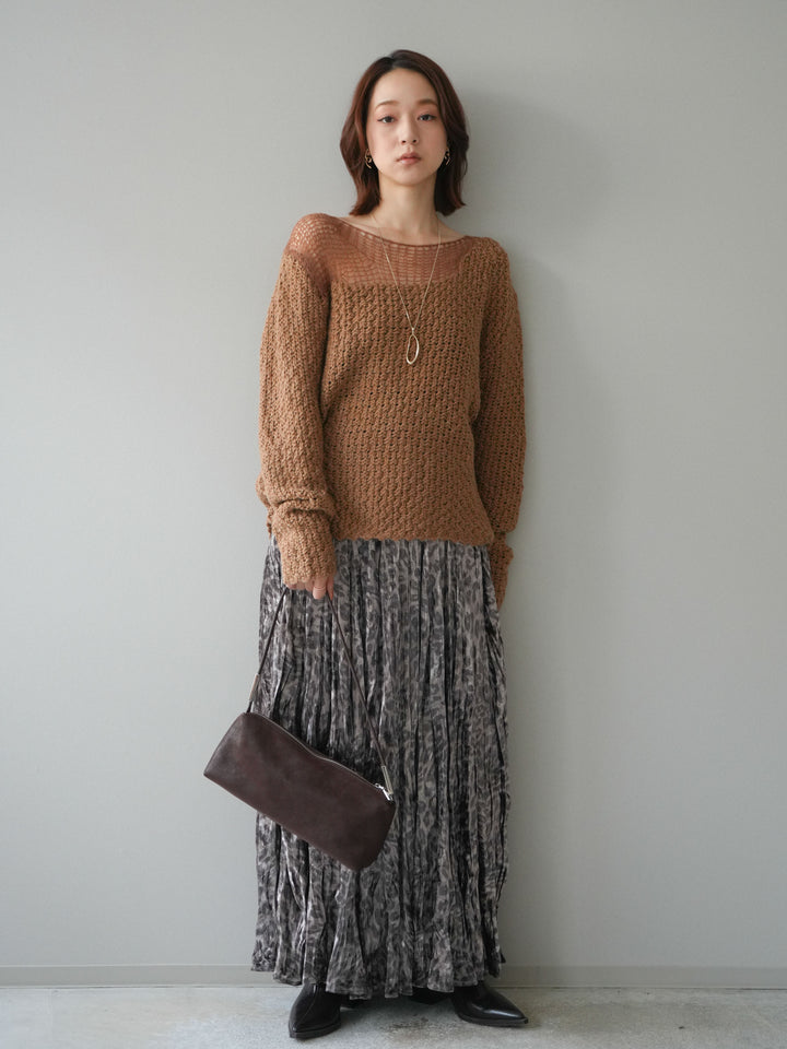 [予約]レオパードベロアワッシャーロングスカート/gray