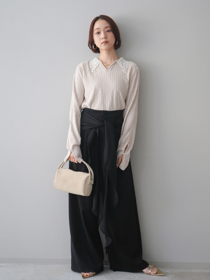 [SET]袖スリットレースカラートップス+袖スリットレースカラートップス(2set)