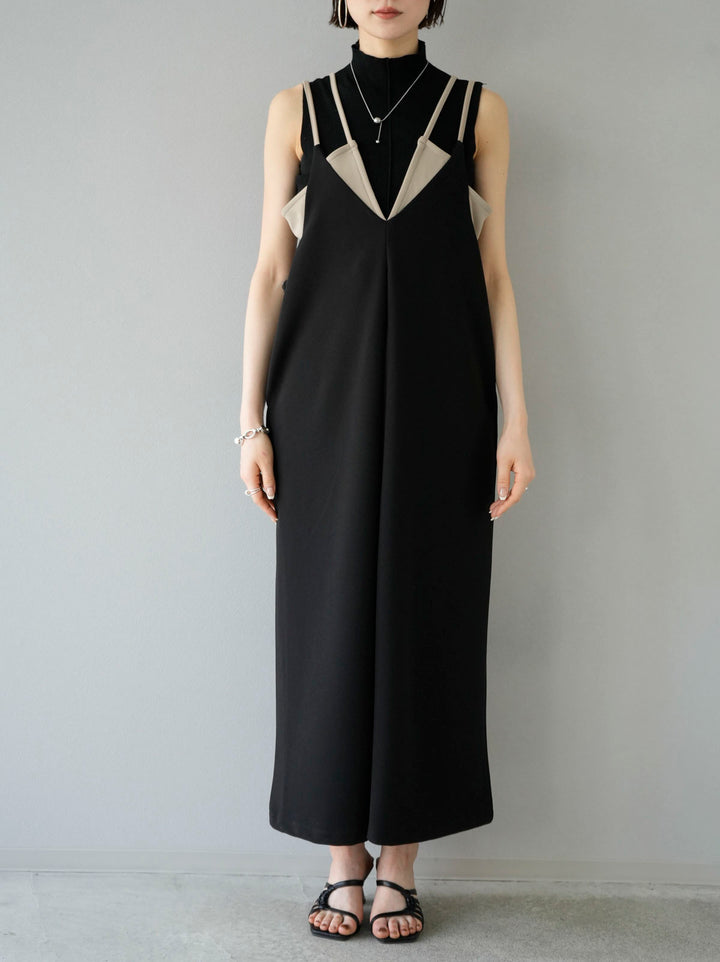 [Pre-order] Bicolor Layered Design Cami Dress/Black