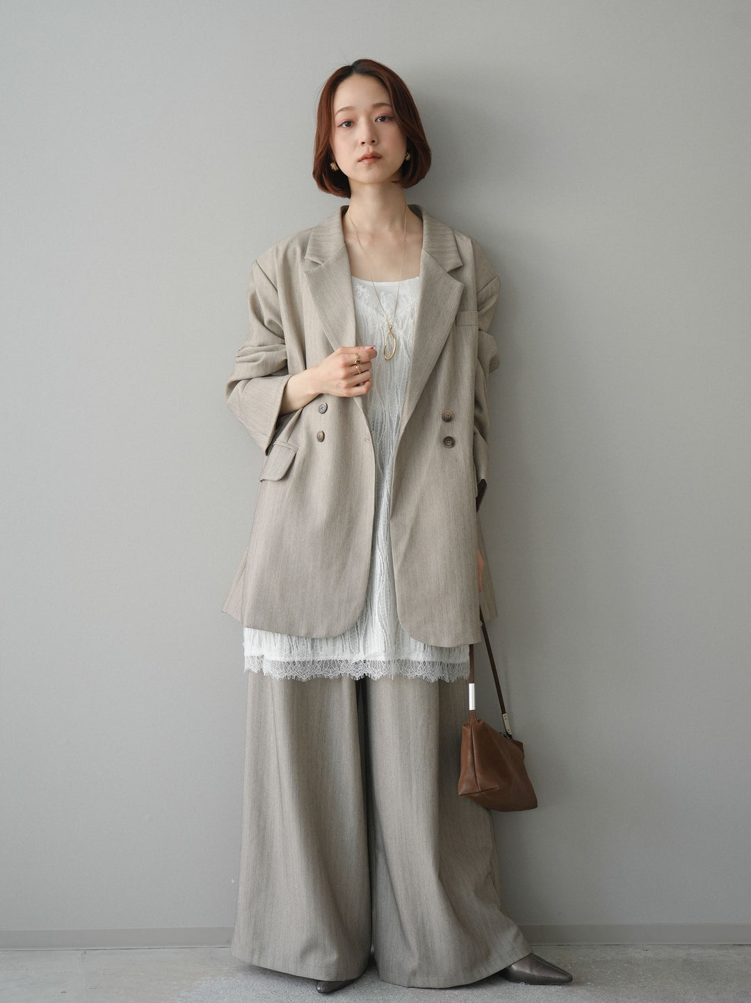 [予約]ダブルボタンヘリンボーンジャケット/beige