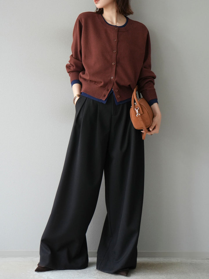 【SET】同色系疊穿開襟衫+雙褶寬褲（2件組）