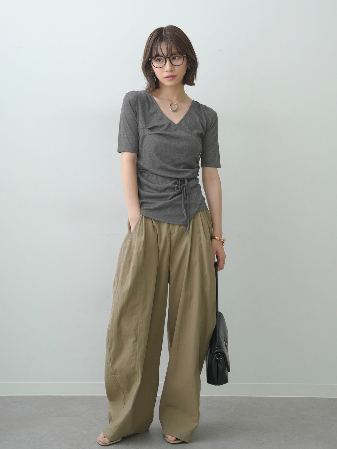 [予約]シアードレープカシュクールプルトップス/gray