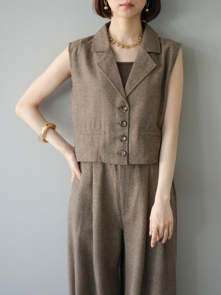 [予約]ツイードタッチテーラードジレ/ブラウン