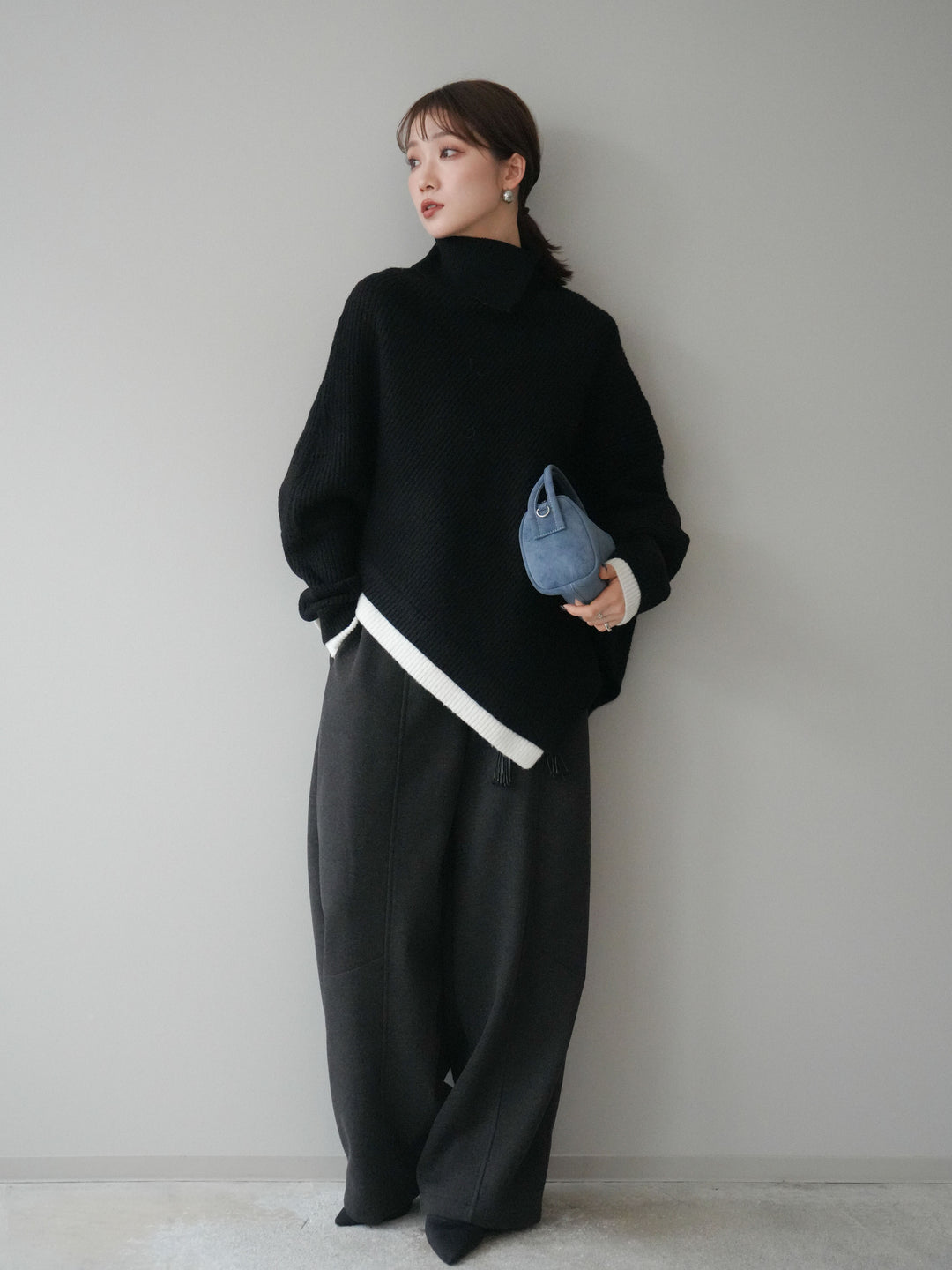 [予約]ベルト付裏起毛センターシームカーブパンツ/charcoal