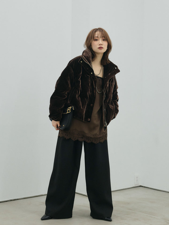 【Allure】[SET]ベロアダウンジャケット+ループデザインツイルワイドパンツ(2set)