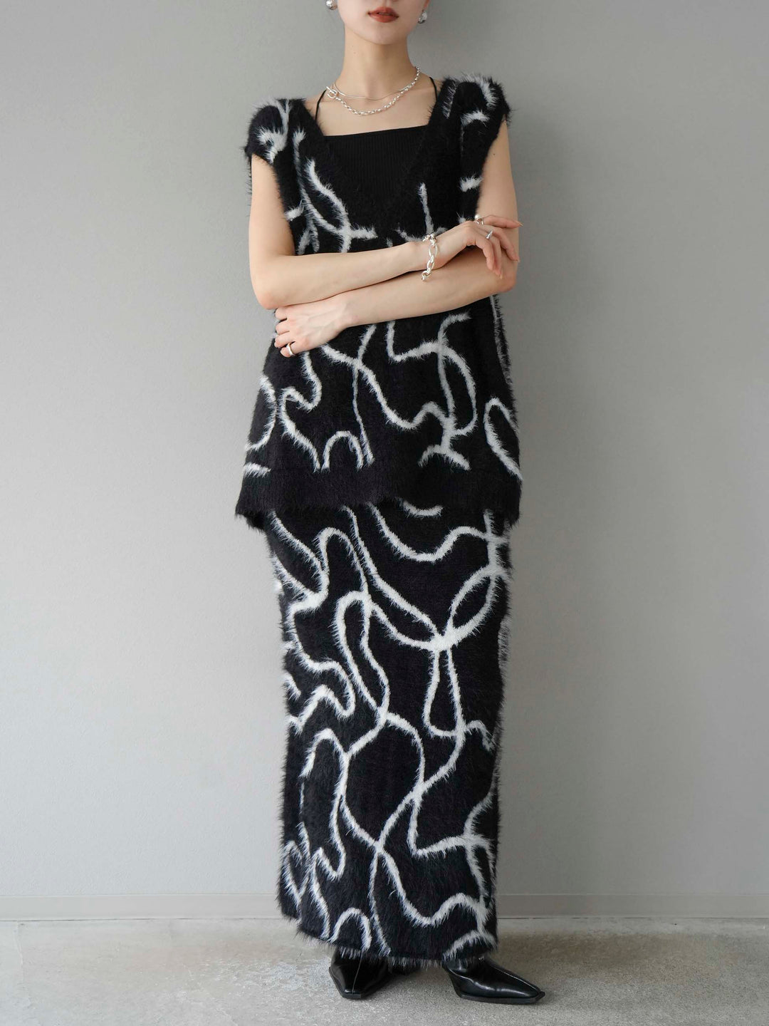 [SET]ラインシャギーニットベスト+選べるアクセセット(2set)