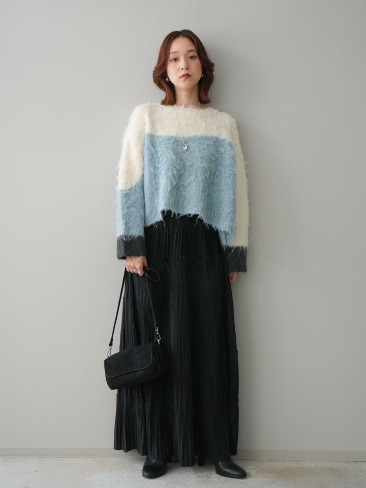 [SET]型押しスエードティアードプリーツスカート+型押しスエードティアードプリーツスカート(2set)