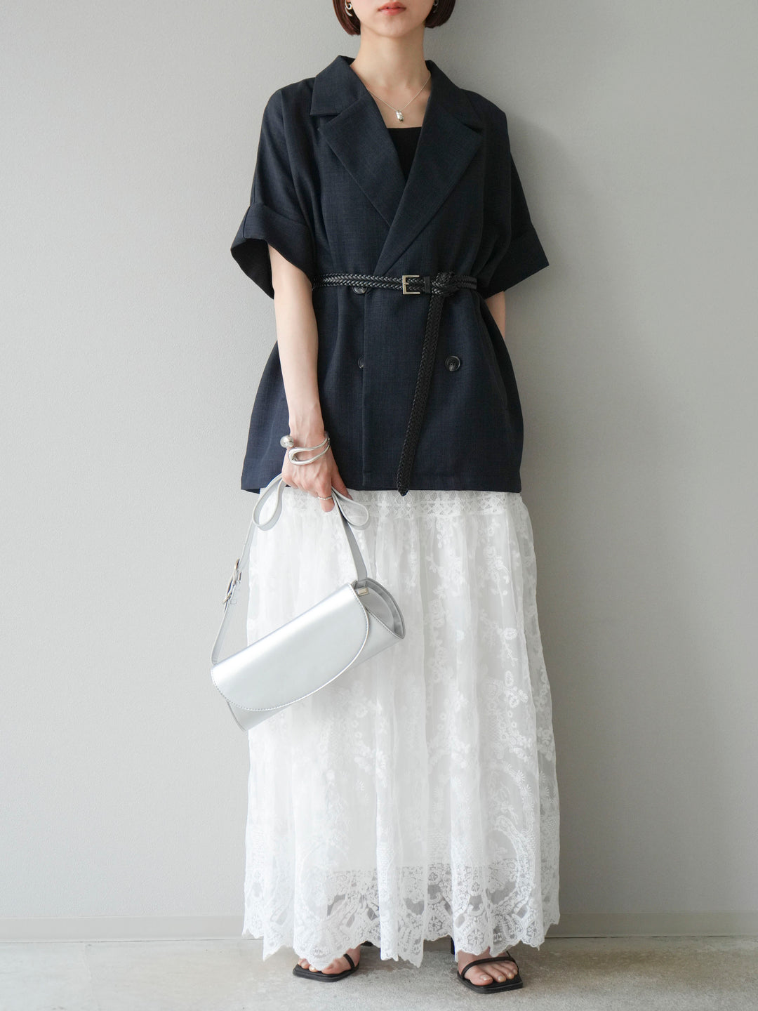 [予約]レースフレアスカート/ホワイト