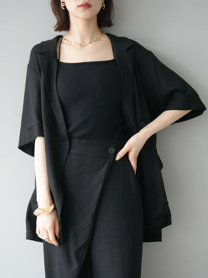【預購】輕亞麻半袖外套/黑色