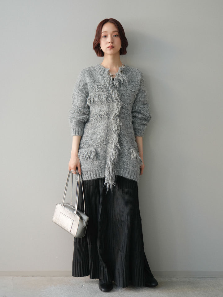 [予約]型押しスエードティアードプリーツスカート/black