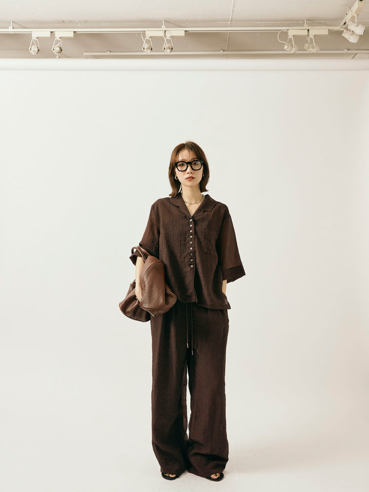 【Allure】[SET]シャイニースラブシアー開襟ハーフシャツ+シャイニースラブシアー開襟ハーフシャツ(2set)