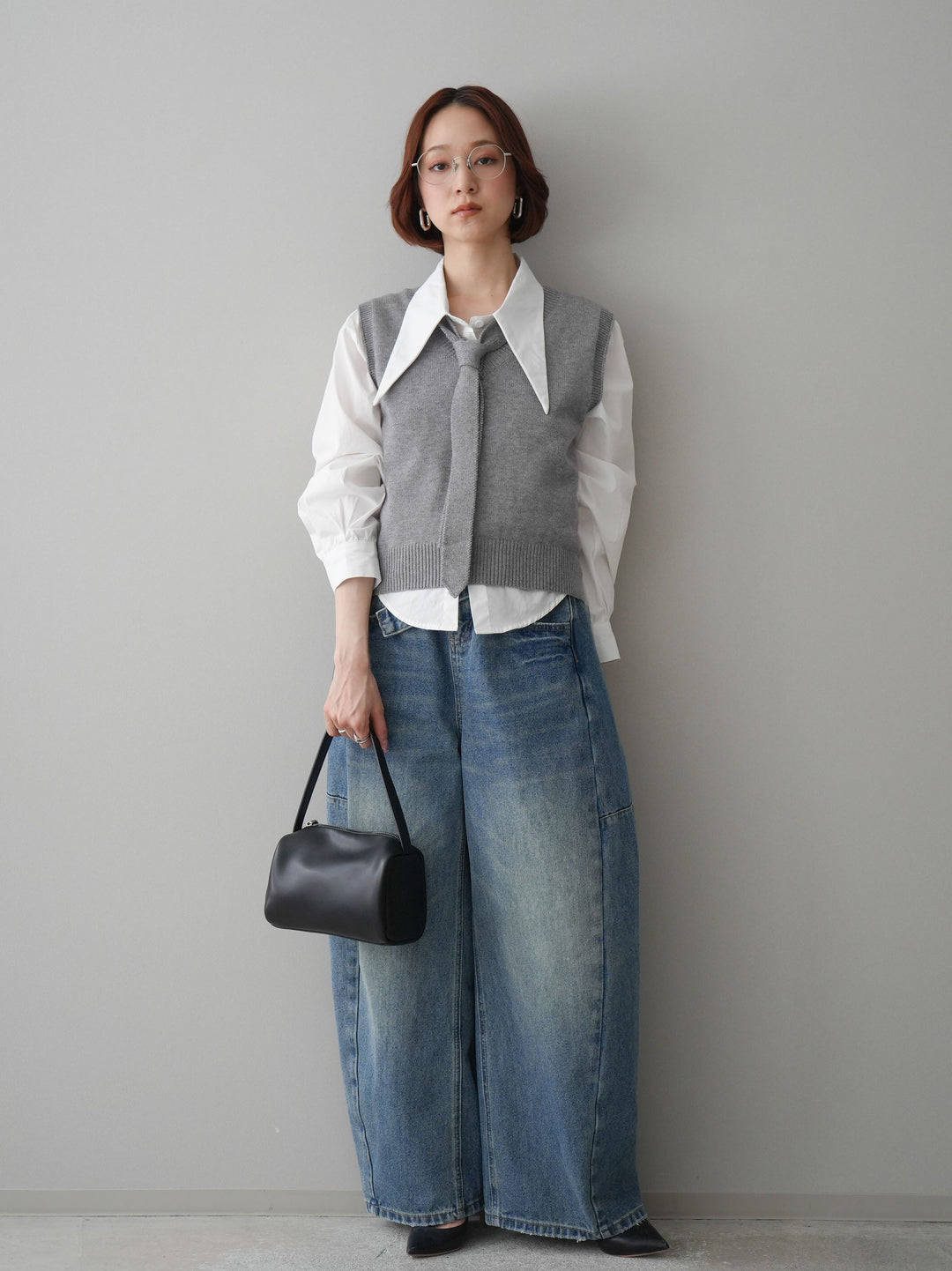 [予約]アシメデザインワイドデニムパンツ/blue