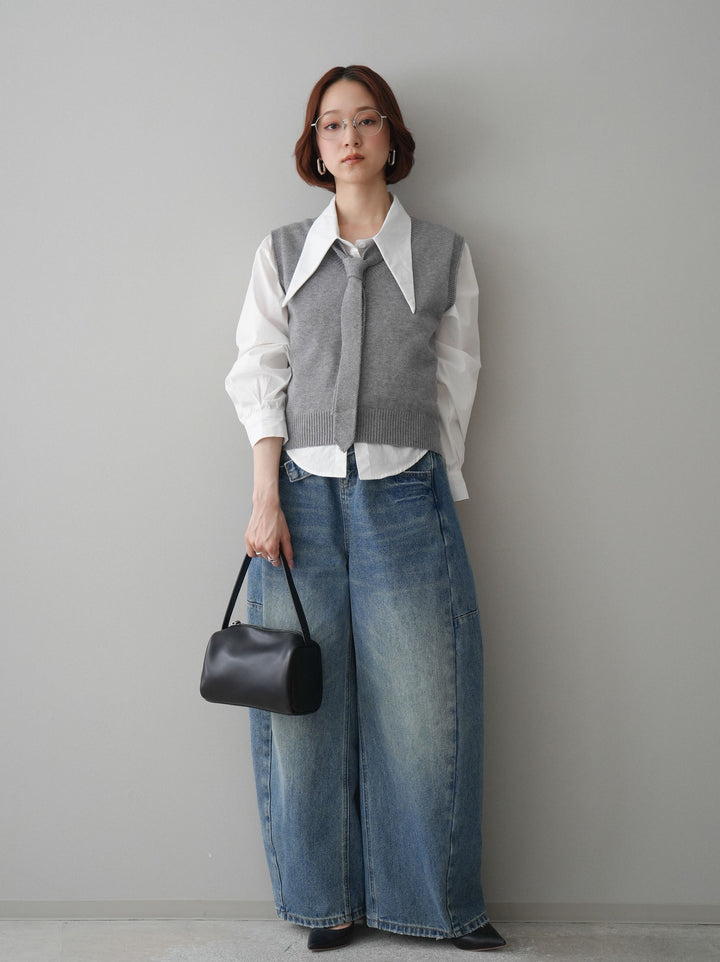 [予約]アシメデザインワイドデニムパンツ/blue