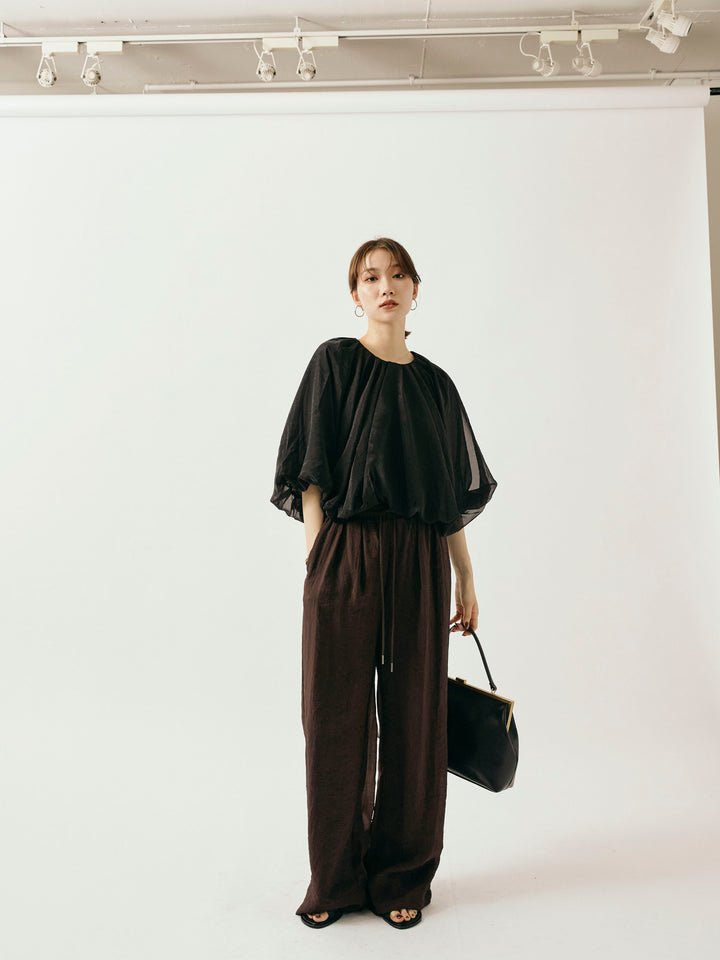 [予約]オーガンジーバルーンショートブラウス/ブラック