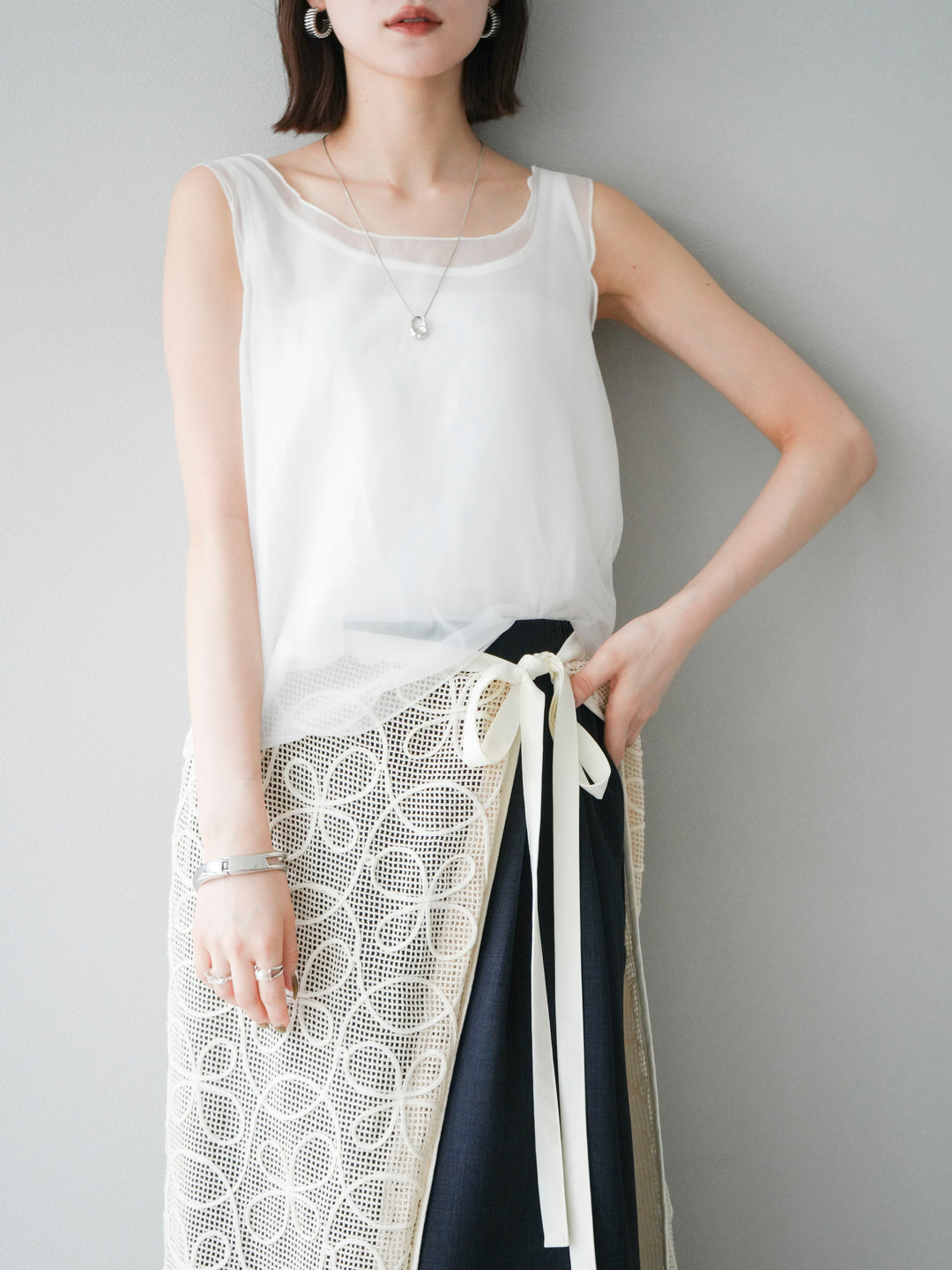 [予約]オーガンジーレイヤードタンクトップ/ホワイト