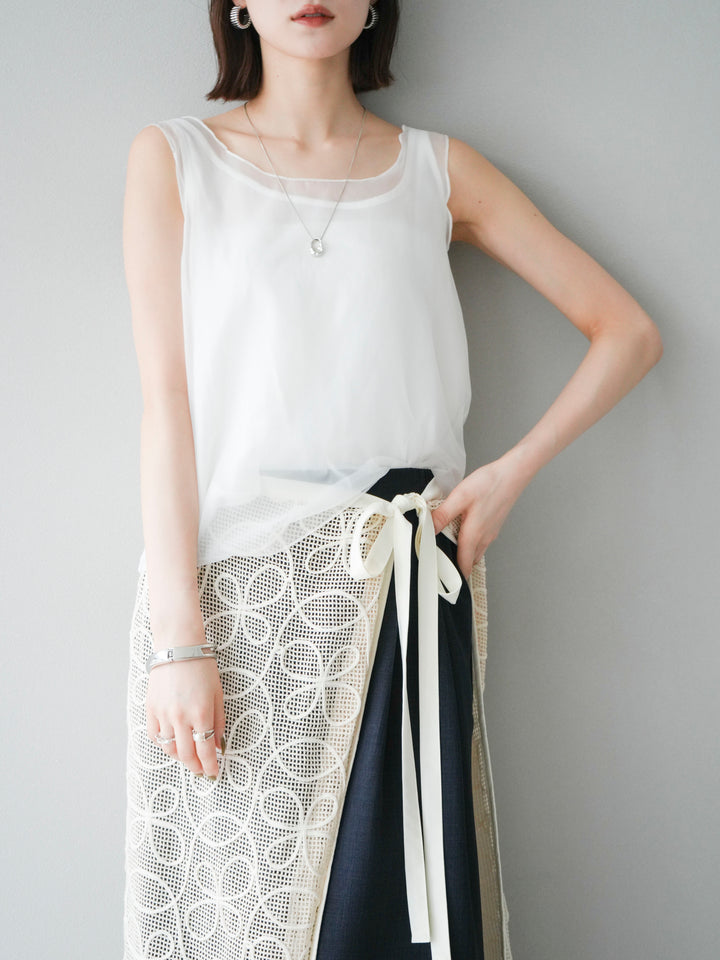 [予約]オーガンジーレイヤードタンクトップ/ホワイト