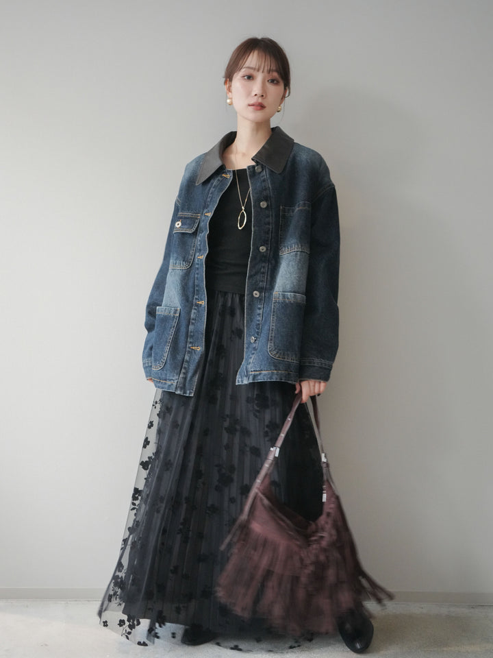 [予約]裏地ファーデニムフライトジャケット/blue