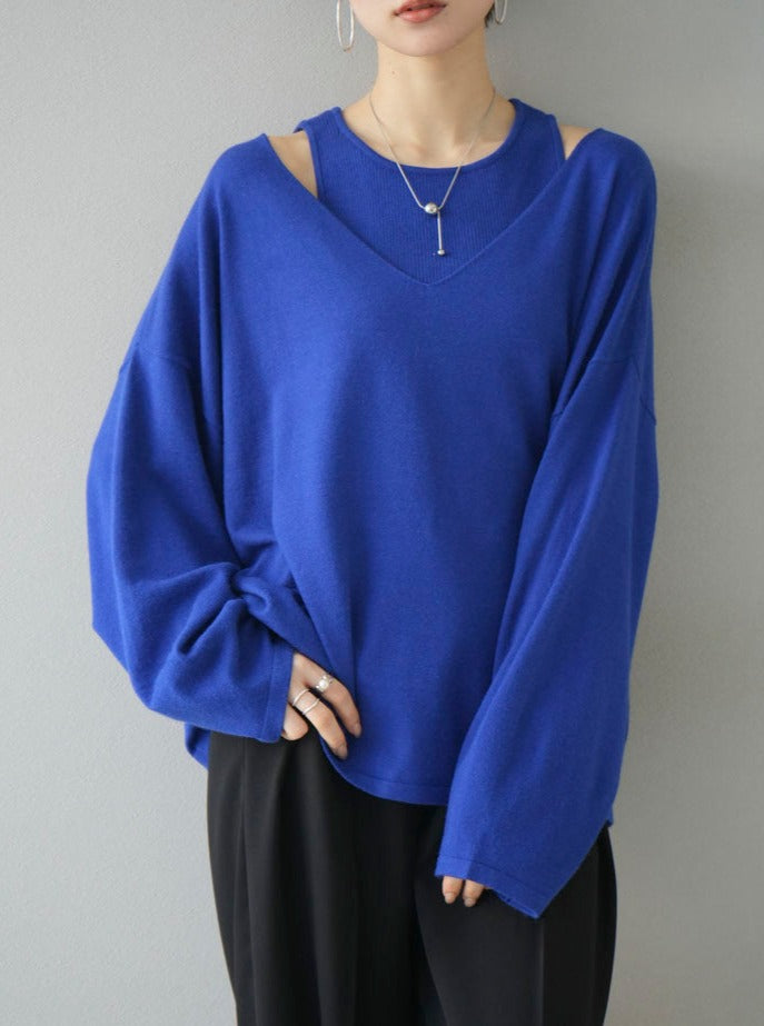 【預訂】人造絲針織套裝/藍色