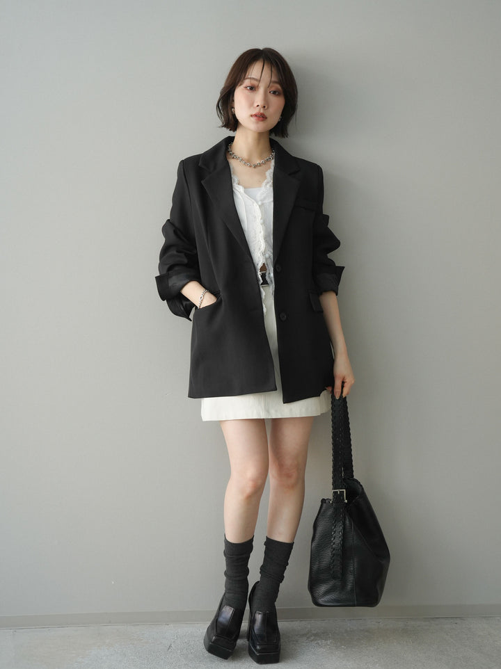 [SET]バックスリットデザインジャケット+ベルト付カーゴミニスカート(2set)