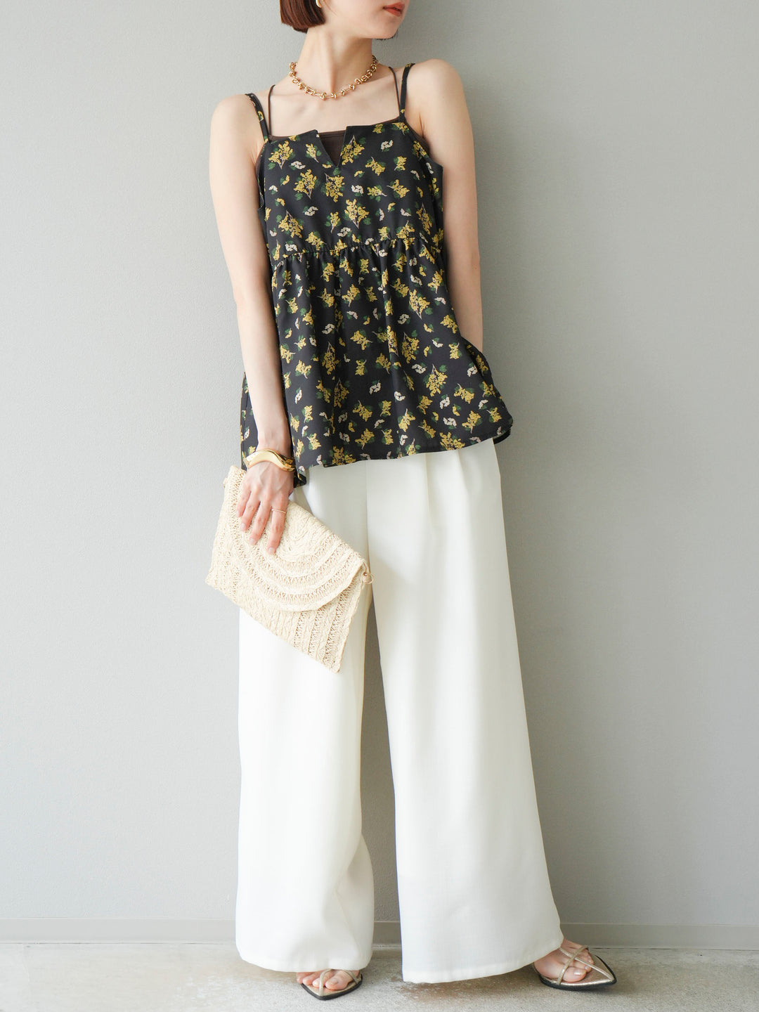 [予約]リネンライクイージーワイドパンツ/アイボリー