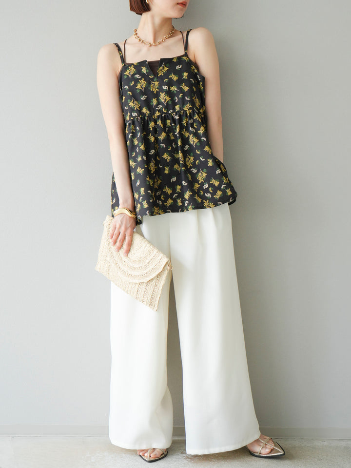 [予約]リネンライクイージーワイドパンツ/アイボリー