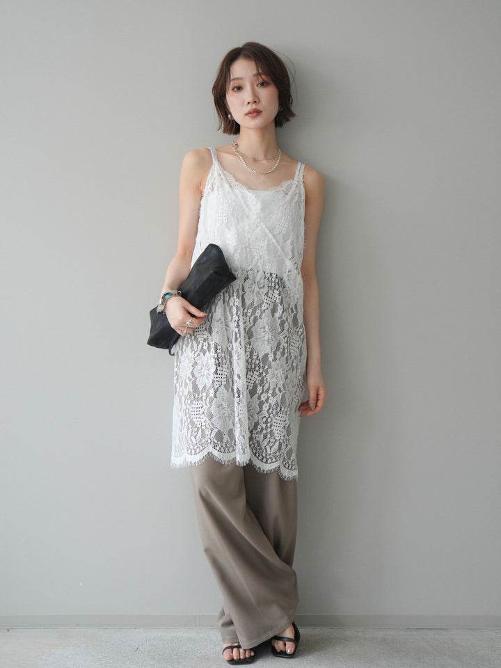 [SET]総レースチュニックキャミソール+ベルト付キーホルダーモチーフワイドパンツ(2set)