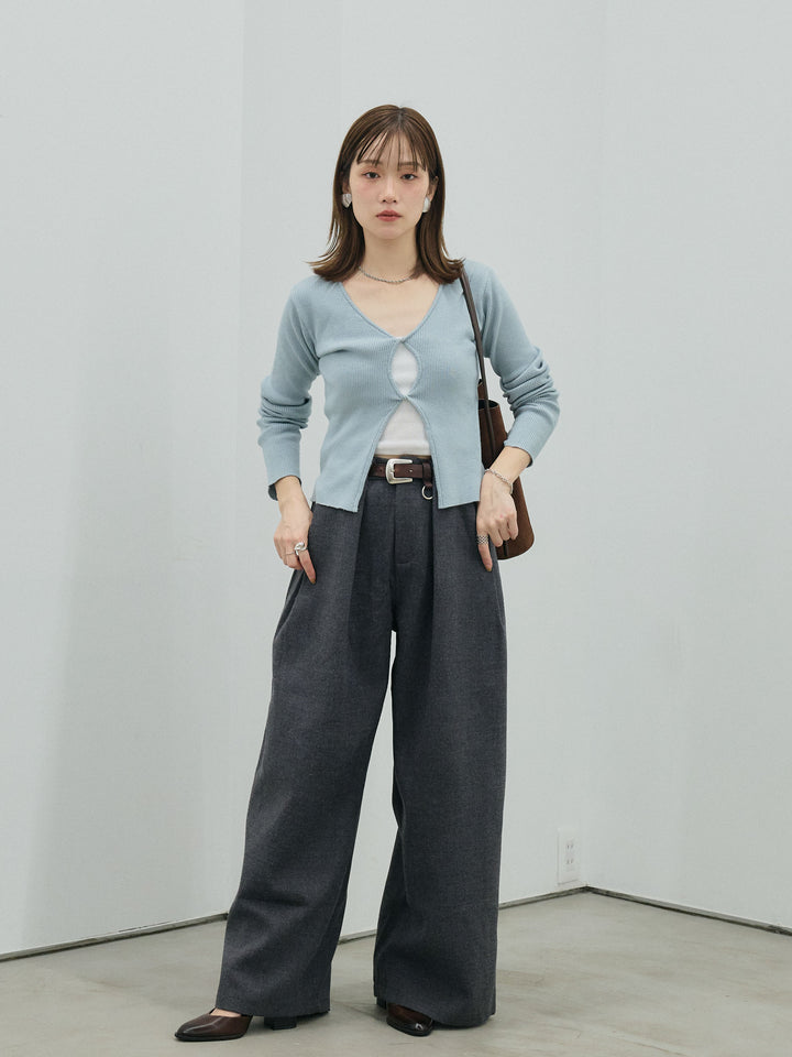 【Allure】[SET]フロントツイストホールリブニットトップス+フロントツイストホールリブニットトップス(2set)