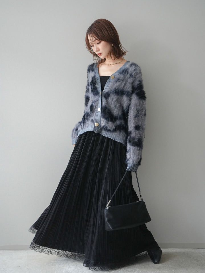 [SET]ニュアンス柄シャギーニットカーディガン+選べるアクセセット(2set)