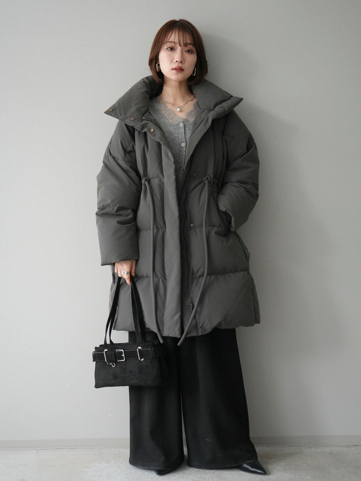 [20%オフ]スタンドカラーウエストベルトミドルダウンコート/gray