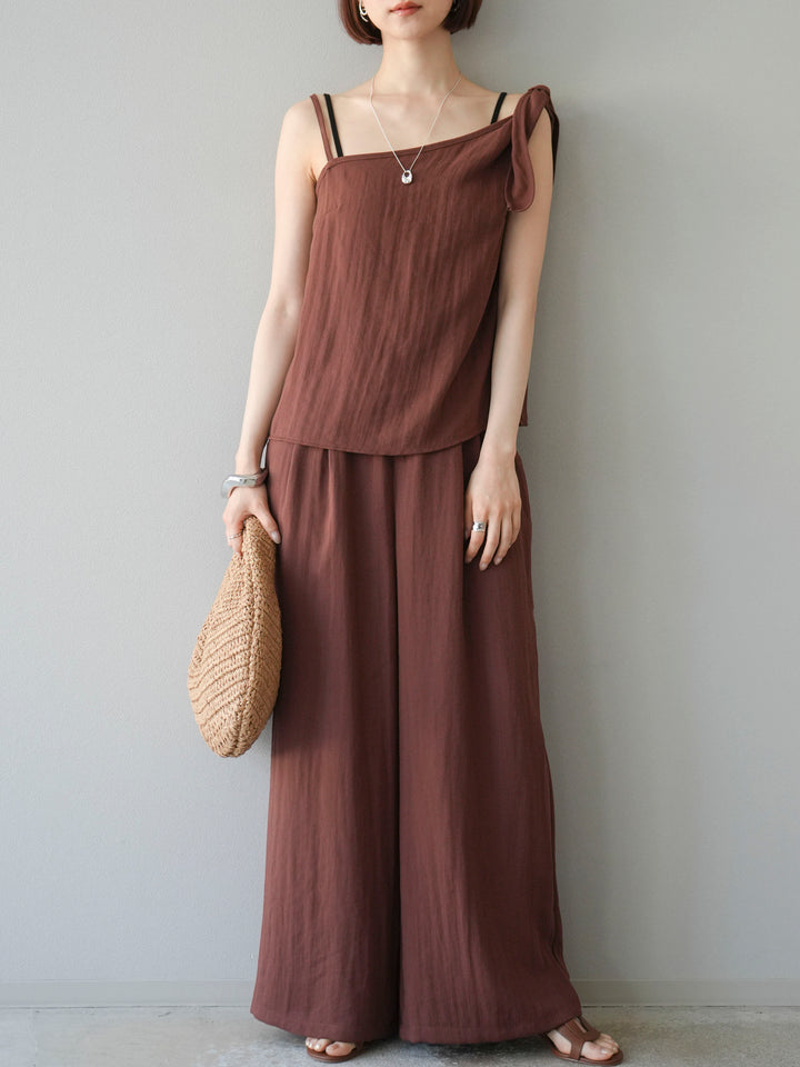 [SET]アシンメトリーショルダーデザイントップス＆ワイドパンツSET UP(2set)