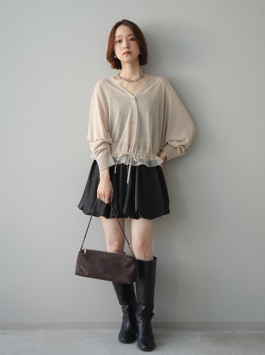 [予約]サテンバルーンミニスカート/black